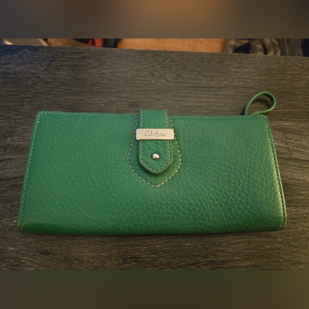 Cole Haan Clutch Wallet In Green Leather